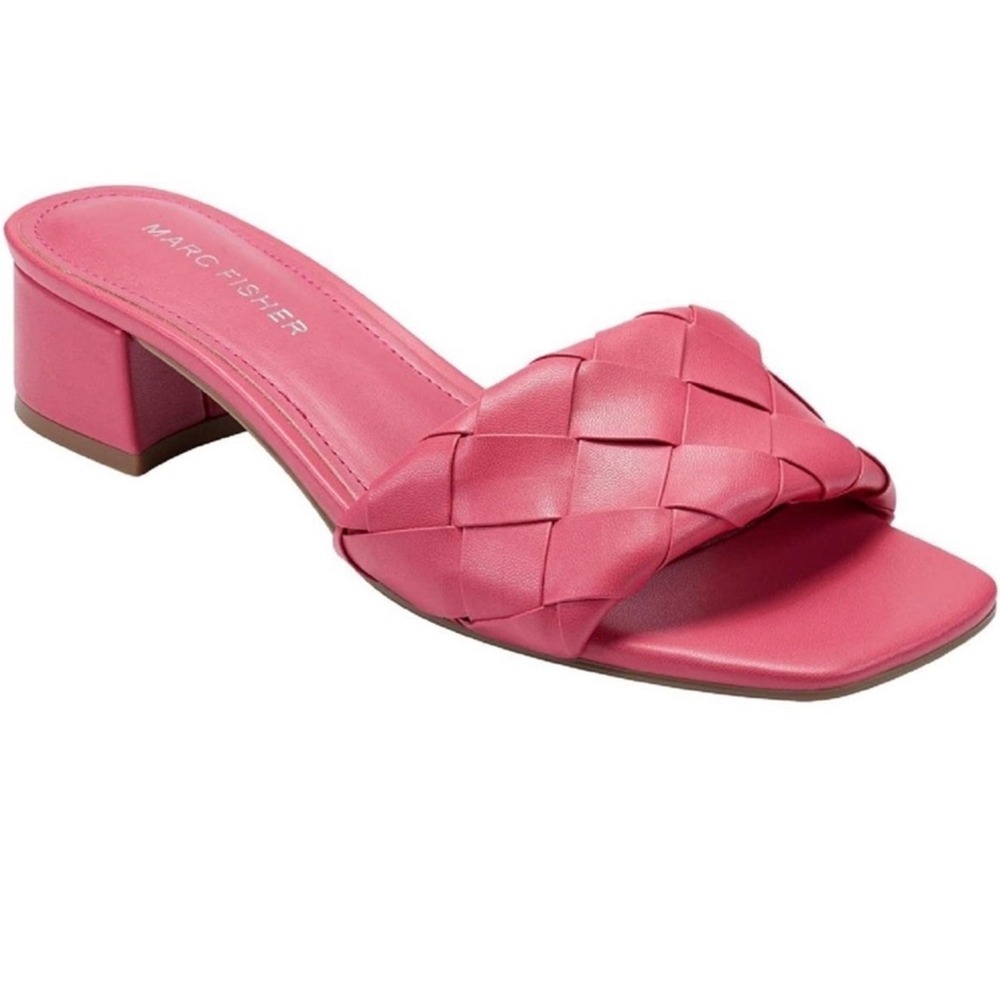 Marc Fisher Casara Pink Woven Square Toe Block Heel Slide Sandals 8.5M